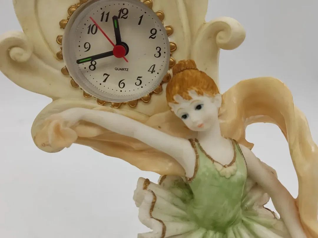 Tischuhr Ballerina mit Schwan Alabaster-Guß – Bild 2