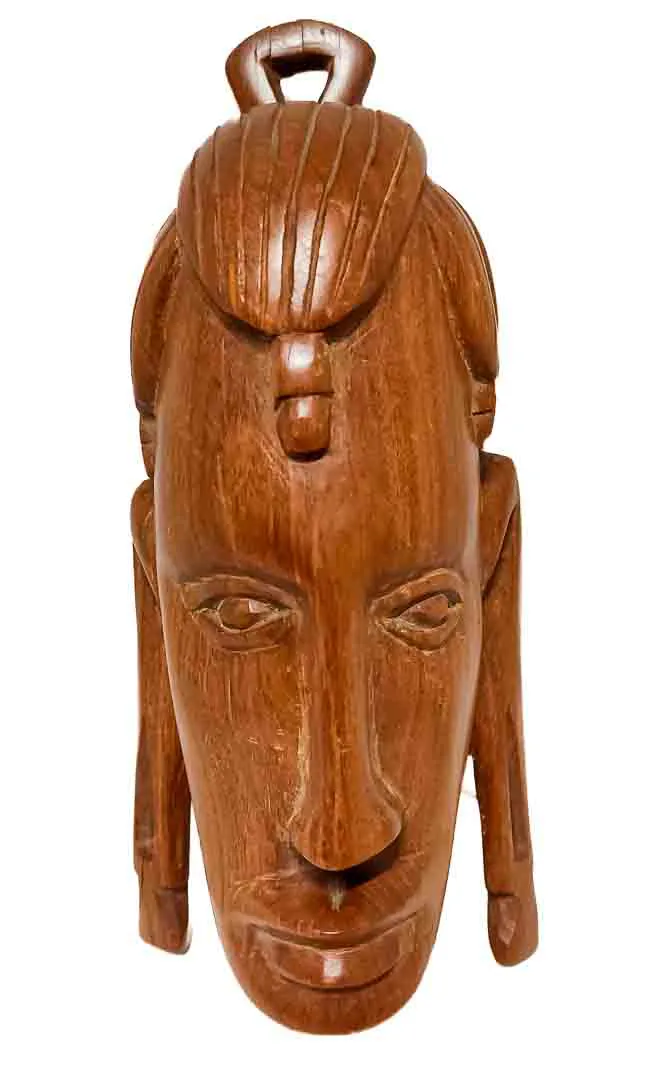 Edle Hartholz-Wandmaske ca. 19 cm – massive Handarbeit mit feiner Schnitzerei – Bild 1