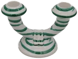 Gmundner Keramik / Kerzenleuchter 2-armig / grüngeflammt - Bild 4