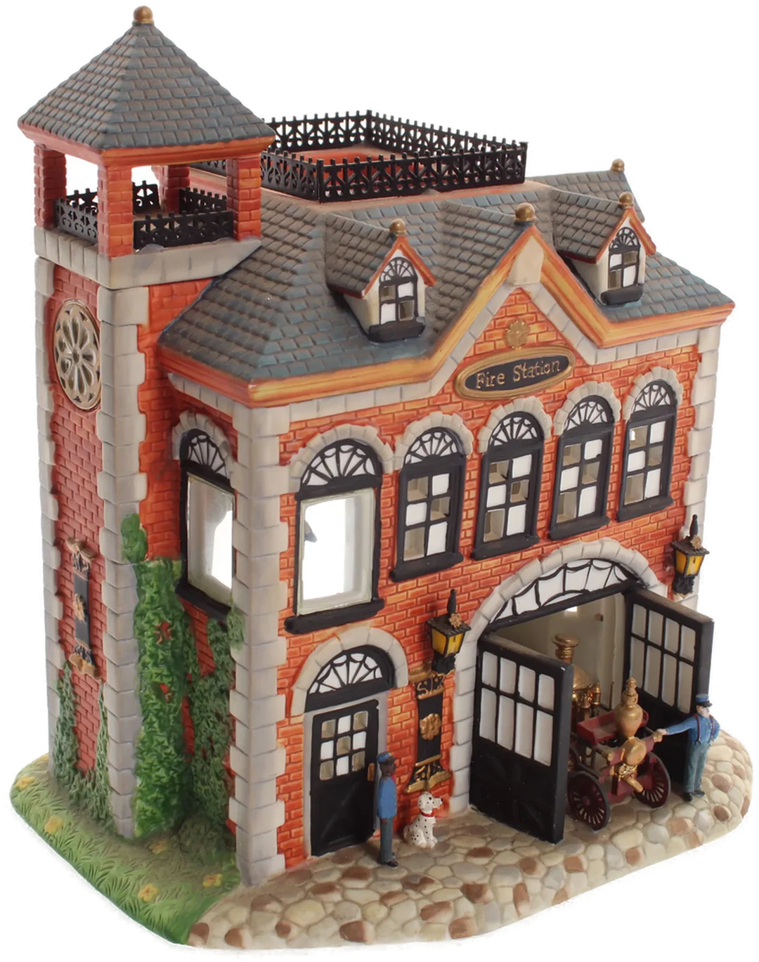 Old World Village – Fire Station – beleuchtetes Porzellanhaus – Made in China – Bild 3