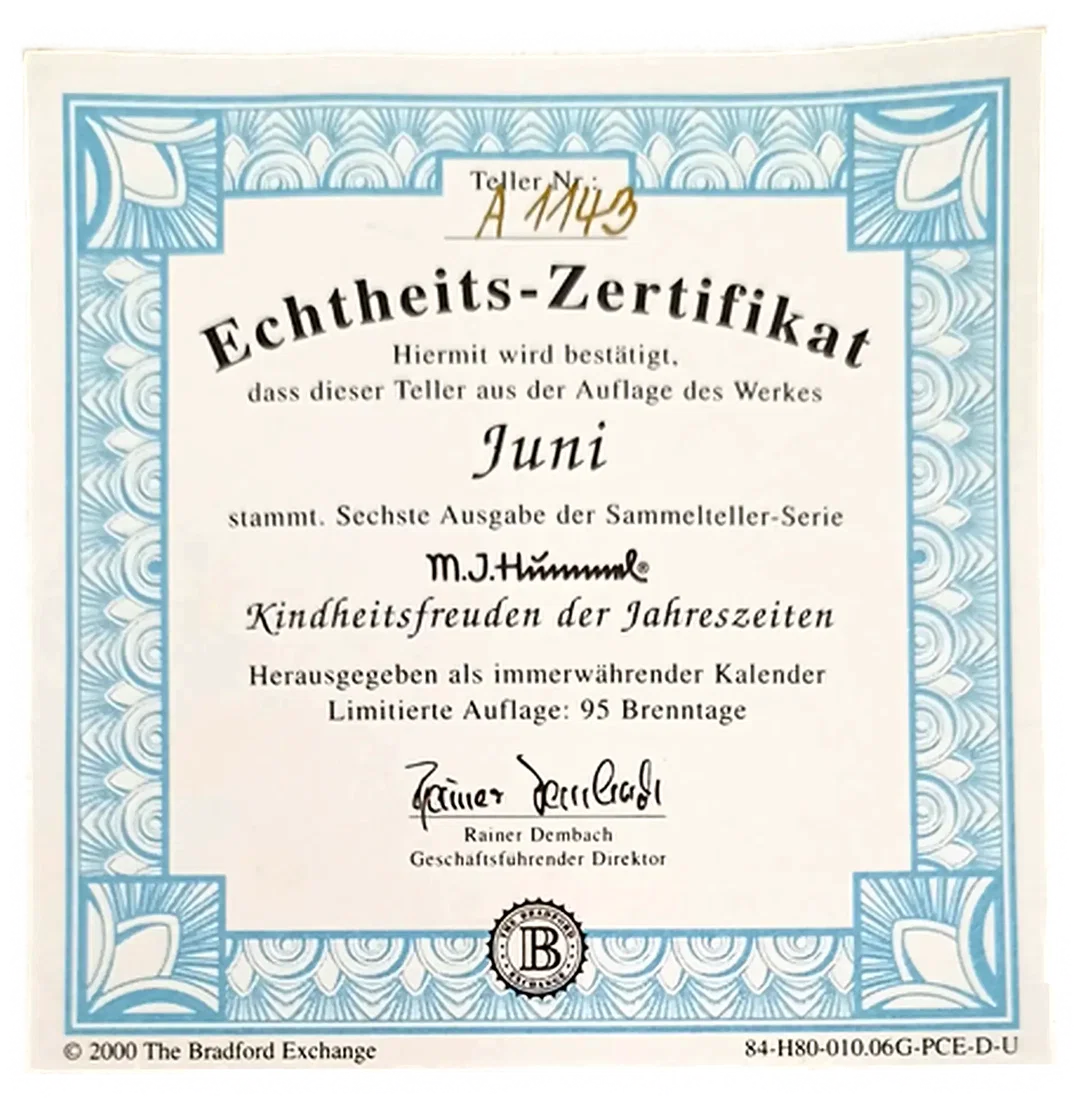 Sammelteller „Kindheitsfreuden der Jahreszeiten“ von M.I. Hummel - Juni (Teller A 1143) – Bild 3