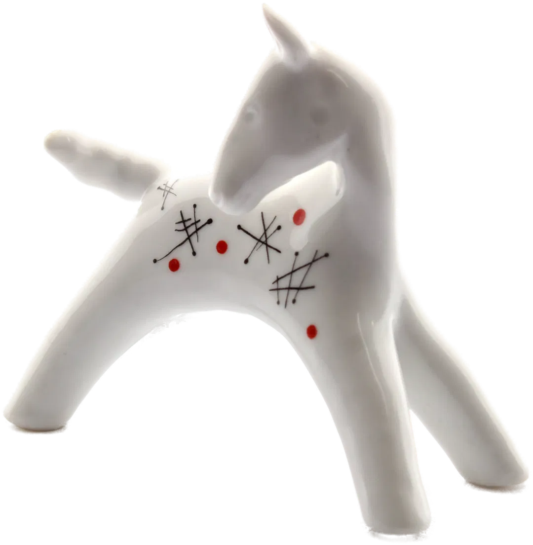 Sophiental Pferd Figur – Keramik – Mid-Century Design – weiß mit Dekor – ca. 10 cm - Bild 1