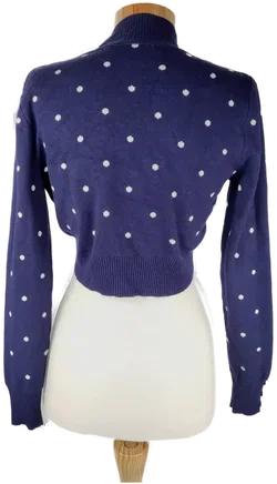 Bolero "Collectif Vintage - London", langarm mit Strickrand, dunkelblau mit weißen Punkten, Größe XS/S – Vorschau 3