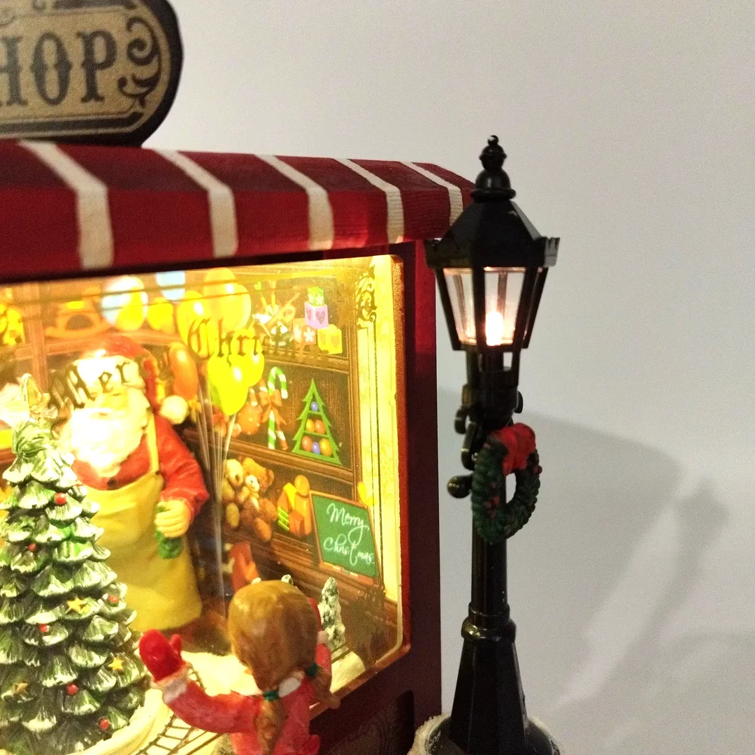 Santa`s Toy Shop, nostalgische Weihnachtsspieluhr mit Licht und Bewegung  – Bild 2