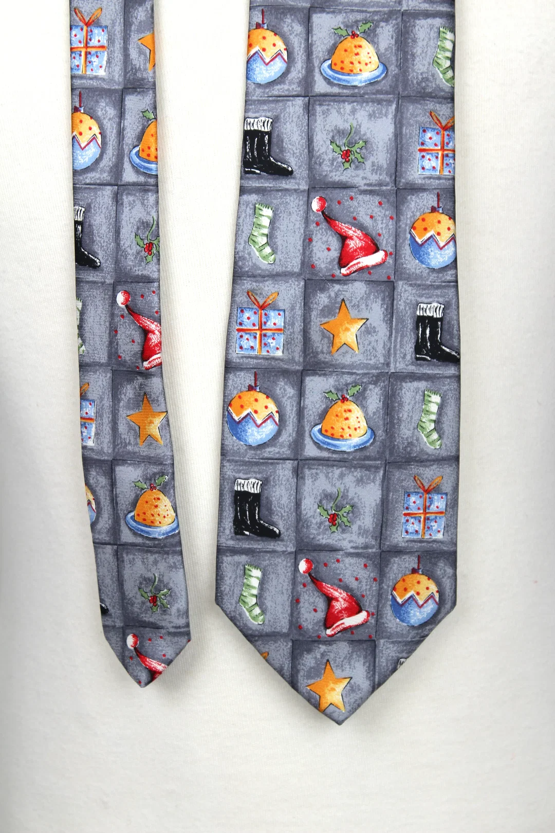 Edle Vintage Tie Rack Seidenkrawatte mit Weihnachts-Motiven Windsor Collection, Grau - Made in Italy – Bild 2