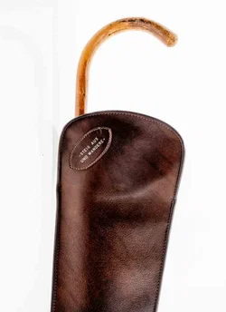 Vintage Wanderstock mit Ledertasche, ca. 94 cm – klassisch - Bild 3