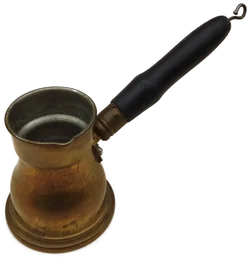 Traditionelle Mokkakanne aus Messing mit Holzgriff  – Vorschau 1
