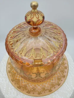 Glas Bowle-Gefäß mit Unterteller mit Golddekor | Festlicher Blickfang – Vorschau 2