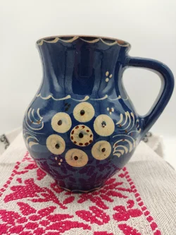 Keramikkrug blau mit Blumenmotiv | Landhaus - Bild 2