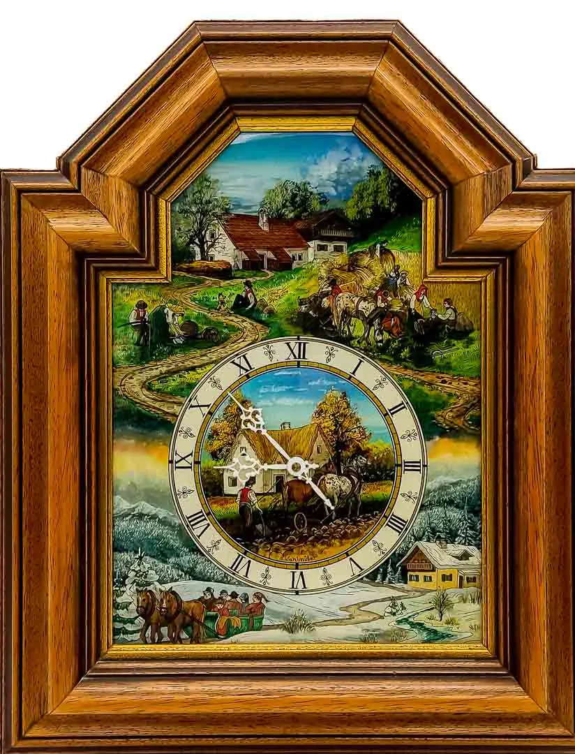 Handgemalte Wanduhr Holz Bauernmotiv 1988 Vintage - Bild 1