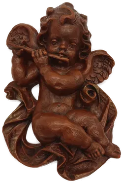 Engel-Relief aus Wachs – musizierend, braun - Bild 1