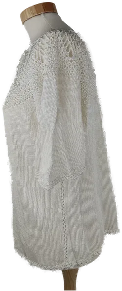 Pullover kurzam mit Rundhalsausschnitt, gestrickt, weißes Garn, Größe 40/42 (geschätzt) - Bild 2