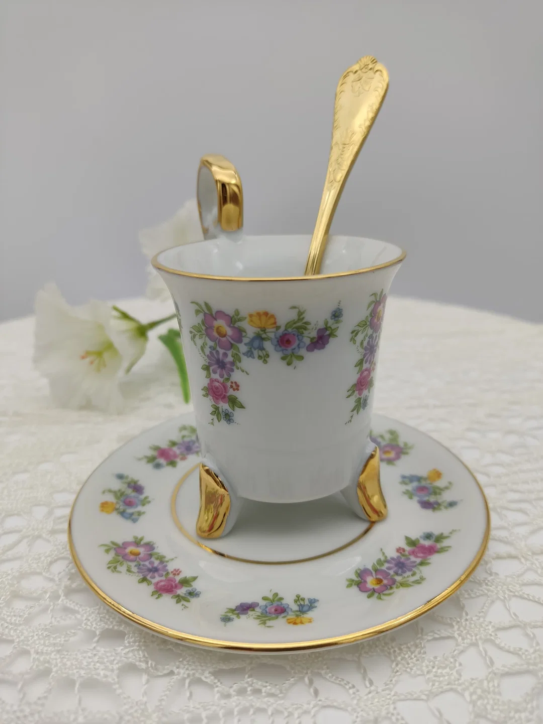 TK Thun Böhmen Porzellan Sammeltasse-Set (Mokkatasse, Untertasse, Löffel)  | Original Tschechoslowakei – Bild 6