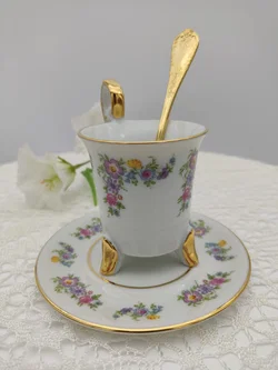 TK Thun Böhmen Porzellan Sammeltasse-Set (Mokkatasse, Untertasse, Löffel)  | Original Tschechoslowakei – Vorschau 6
