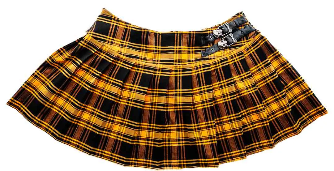 KILLSTAR Mini-Rock Kilt schwarz/braun/orange Tartan XXL – Bild 2