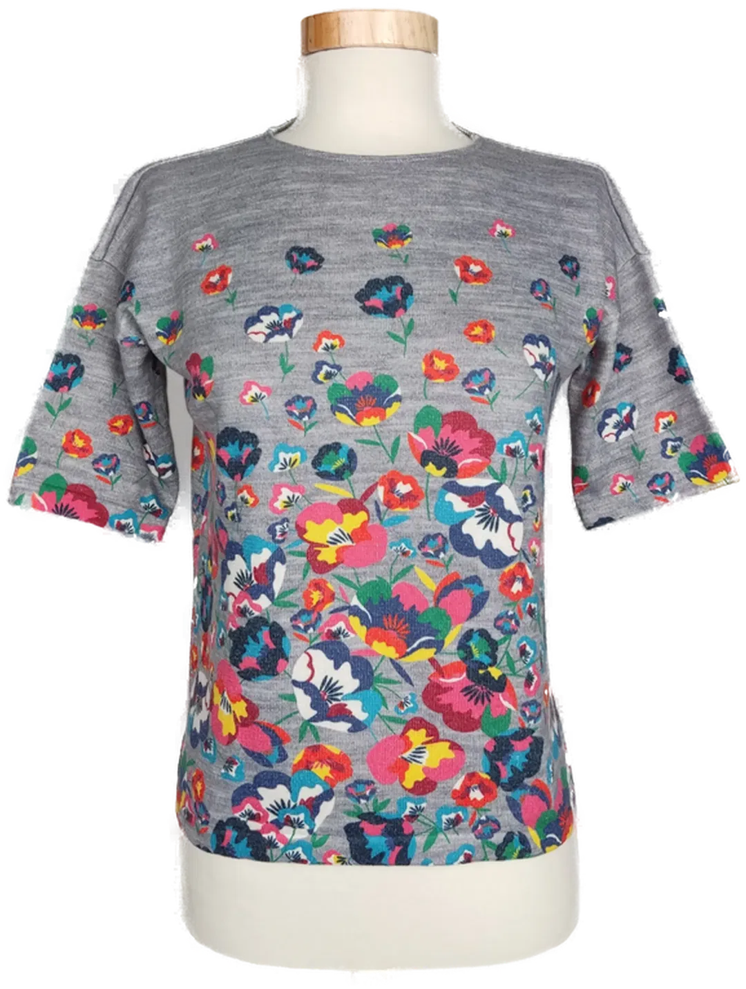 Benetton Mädchen Strickshirt grau/bunt geblümt - 10-11 Jahre - Bild 1