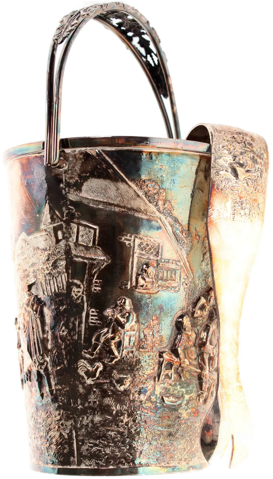 Vintage Eiskübel aus Dänemark mit Zange – punziert (Wal & Denmark) – Reliefdekor - Bild 1