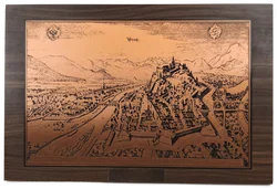 Ehrenpreis "historisches Graz" Kupferplatte auf Holz, Vintage