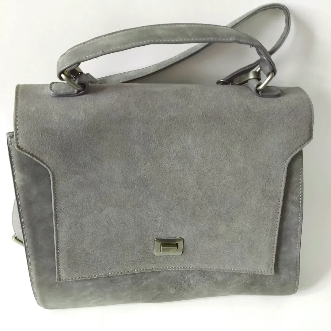 Damentasche, mit Schulterriemen, grau, echtes Rauhleder, Gr-M - Bild 1