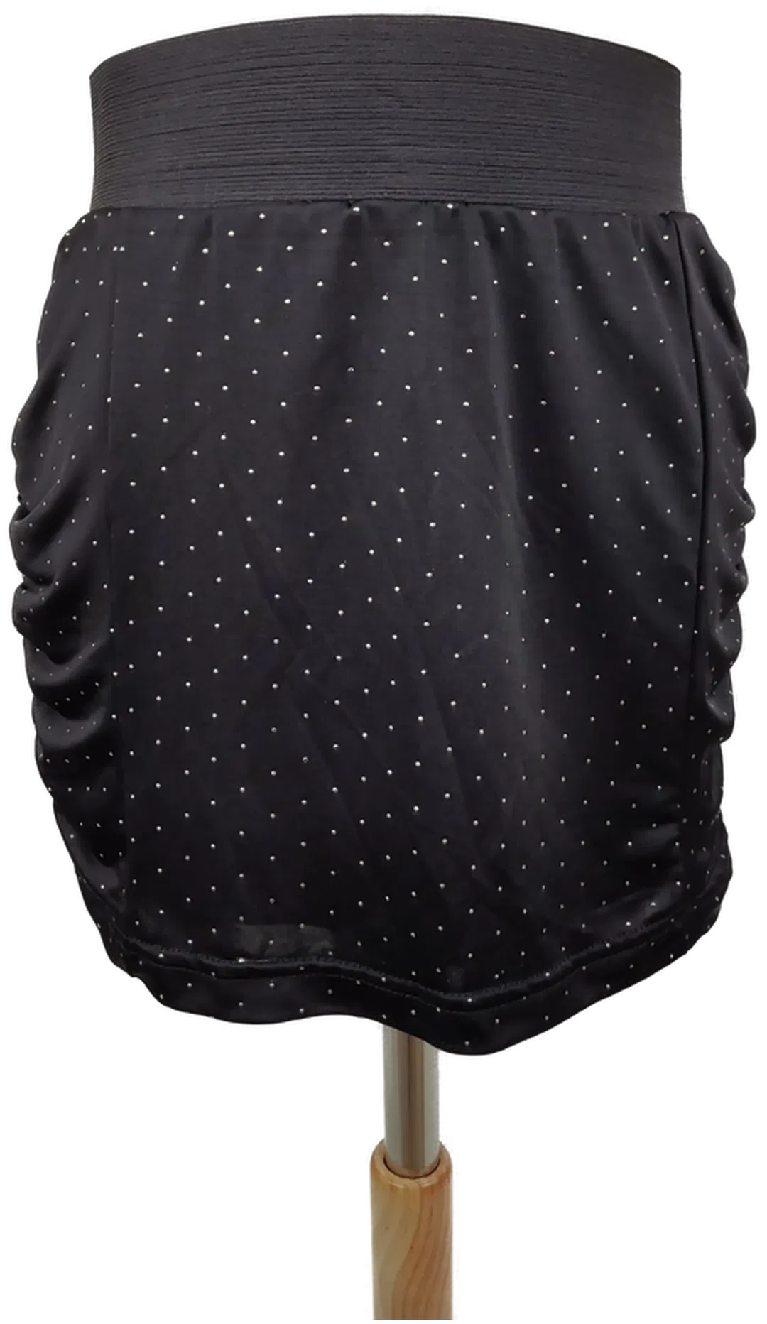 Minirock glatt mit Gummizugbund, schwarz mit Steinchen, Größe S (geschätzt) - Bild 1