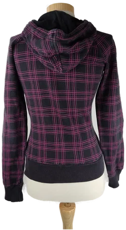 Weste 'Madonna', langarm mit Zipp und Kapuze, schwarz/zyklam kariert, Größe XS - Bild 3