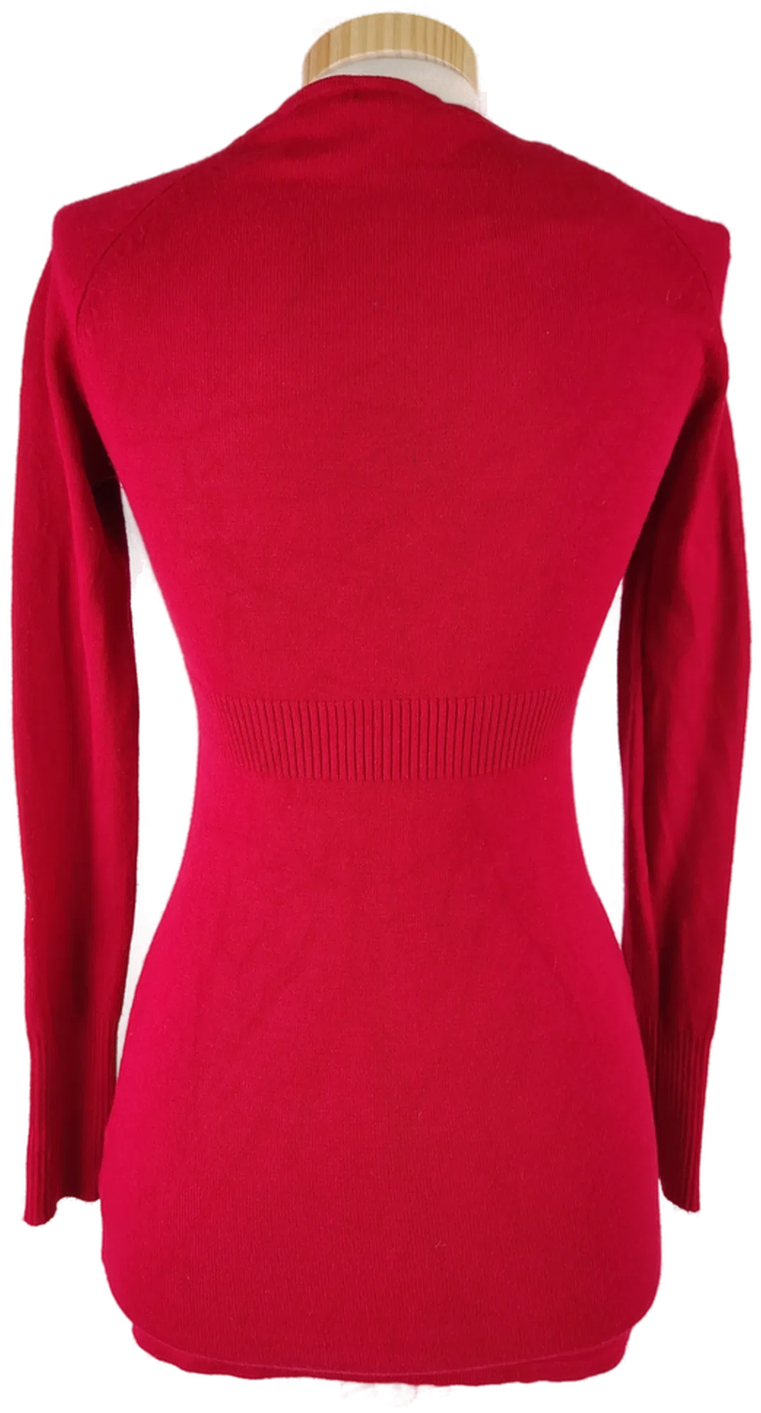  Pullover "Tally Weijl", langarm mit V-Ausschnitt, gestrickt, rot mit Falten, Größe XS – Bild 3