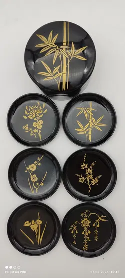 Japanische Vintage Lackdose mit 6 Untersetzer - Bild 1