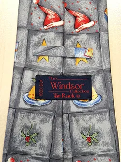 Edle Vintage Tie Rack Seidenkrawatte mit Weihnachts-Motiven Windsor Collection, Grau - Made in Italy - Bild 3