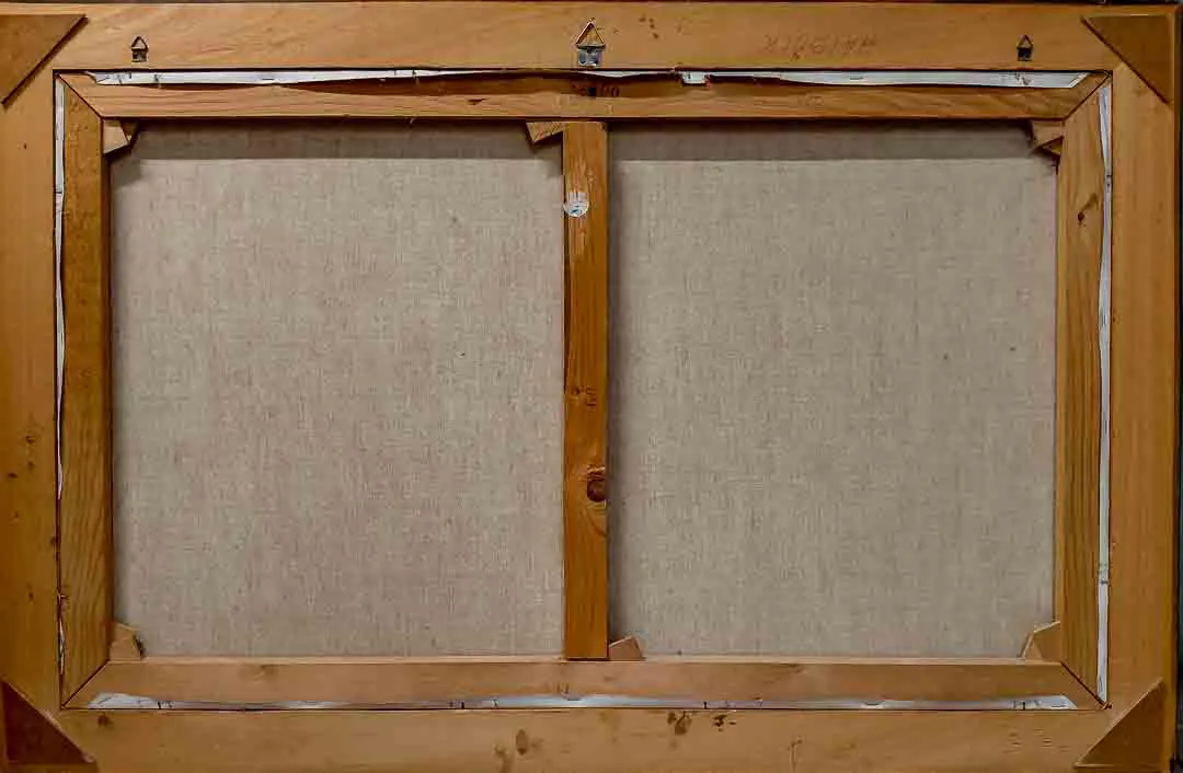Großes Ölgemälde Hafenstädtchen, signiert Reinold, Prunkrahmen 114x74cm – Bild 4