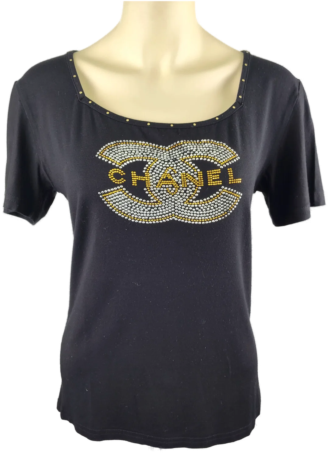 Damen-T-Shirt CHANEL Schwarz Mit Strass-Logo | Eleganter Akzent – Bild 1