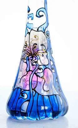 Handbemalte Glasvase mit Blumenmotiv in Blau und Lila 30 cm – Vorschau 4