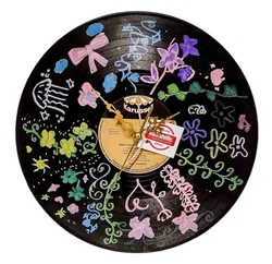 Zeitsprung, Schallplatten-Wanduhr Bert Kaempfert Karussell Vinyl Retro Blumenmotiv 30,5 cm