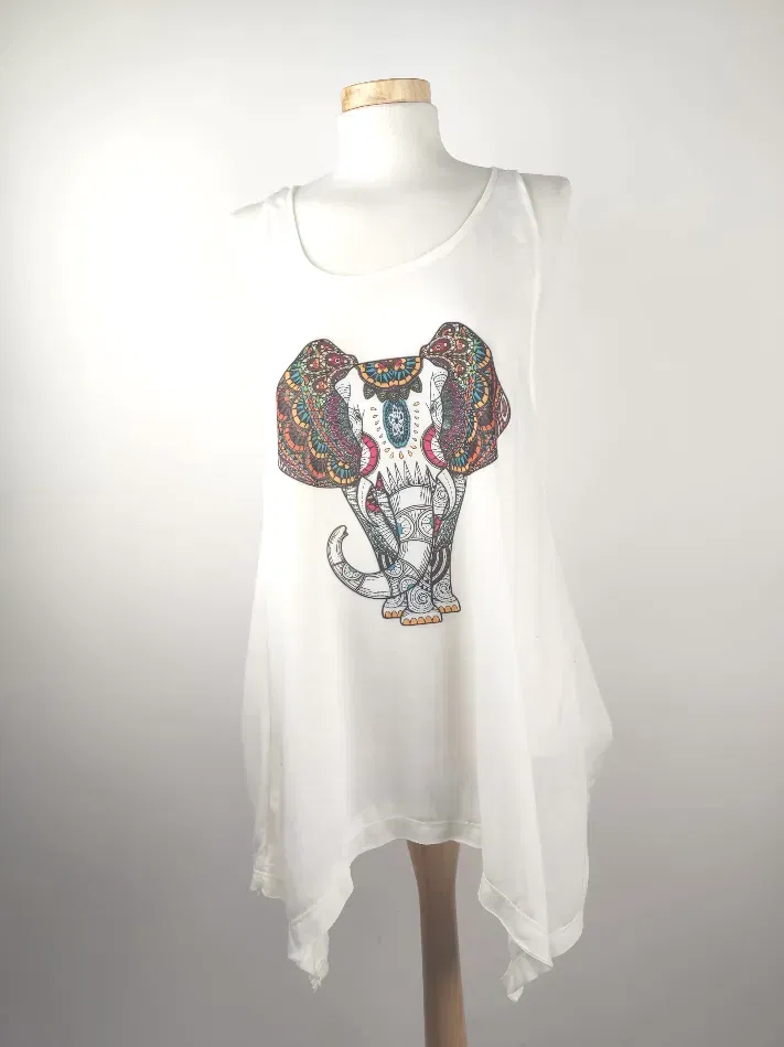 Damen Shirt mit Elefantenaufdruck beige - S/36 - Bild 4
