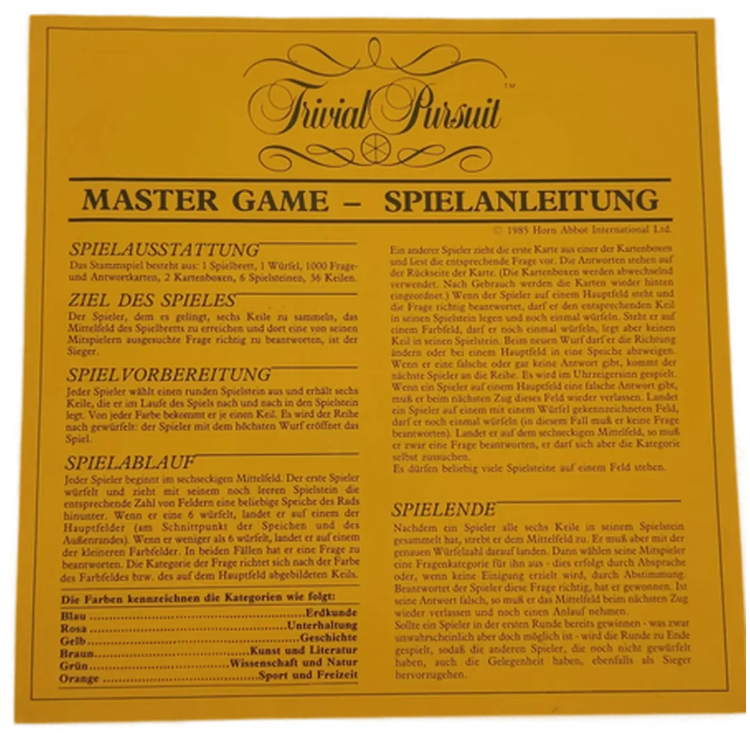 Piantik Trivial Pursuit, Spezial Edition Mastergame, Genus Ausgabe, vollständig mit Spielanleitung – Bild 6