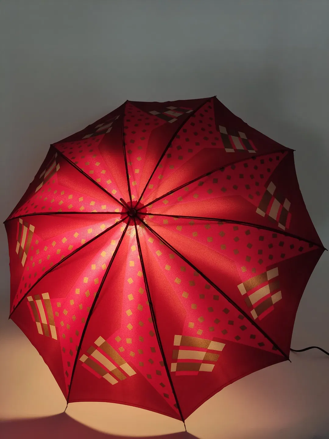 Vintage-Flanierschirm / Sonnenschirm / Damenschirm - weinrot-rosa-grau-braun gemustert - Bild 4