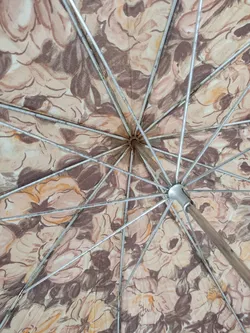 Vintage-Flanierschirm / Sonnenschirm / Damenschirm - beige-orange-braun geblümt - Bild 4