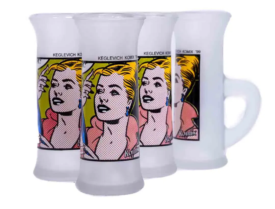 KEGLEVICH Komix '99 Wodka Schnapsglas Set mit Pop Art Motiv (4 Stück) - Bild 4