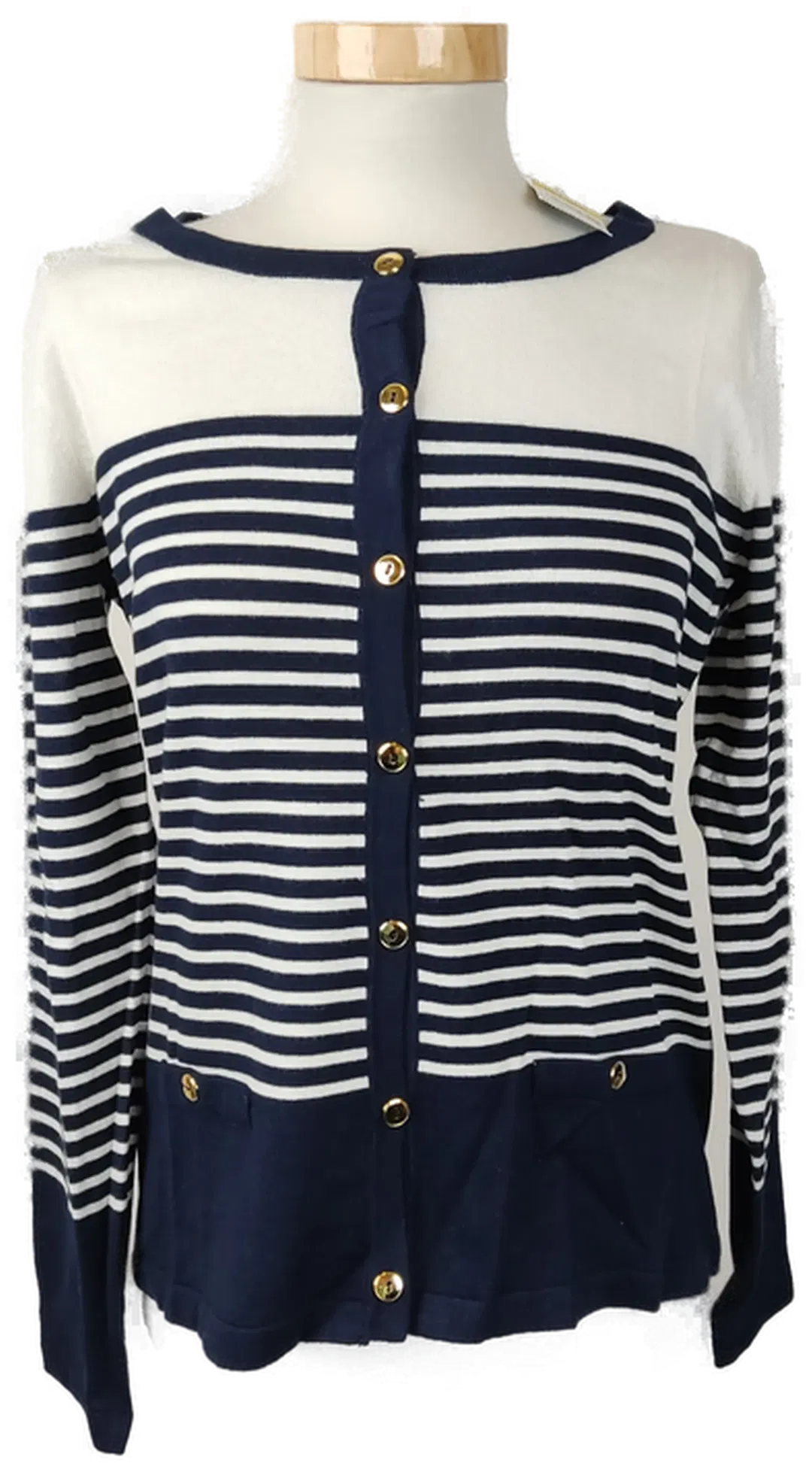 Karen Scott Damen Saum-Strickjacke langarm blau weiss - M/38 - Bild 4