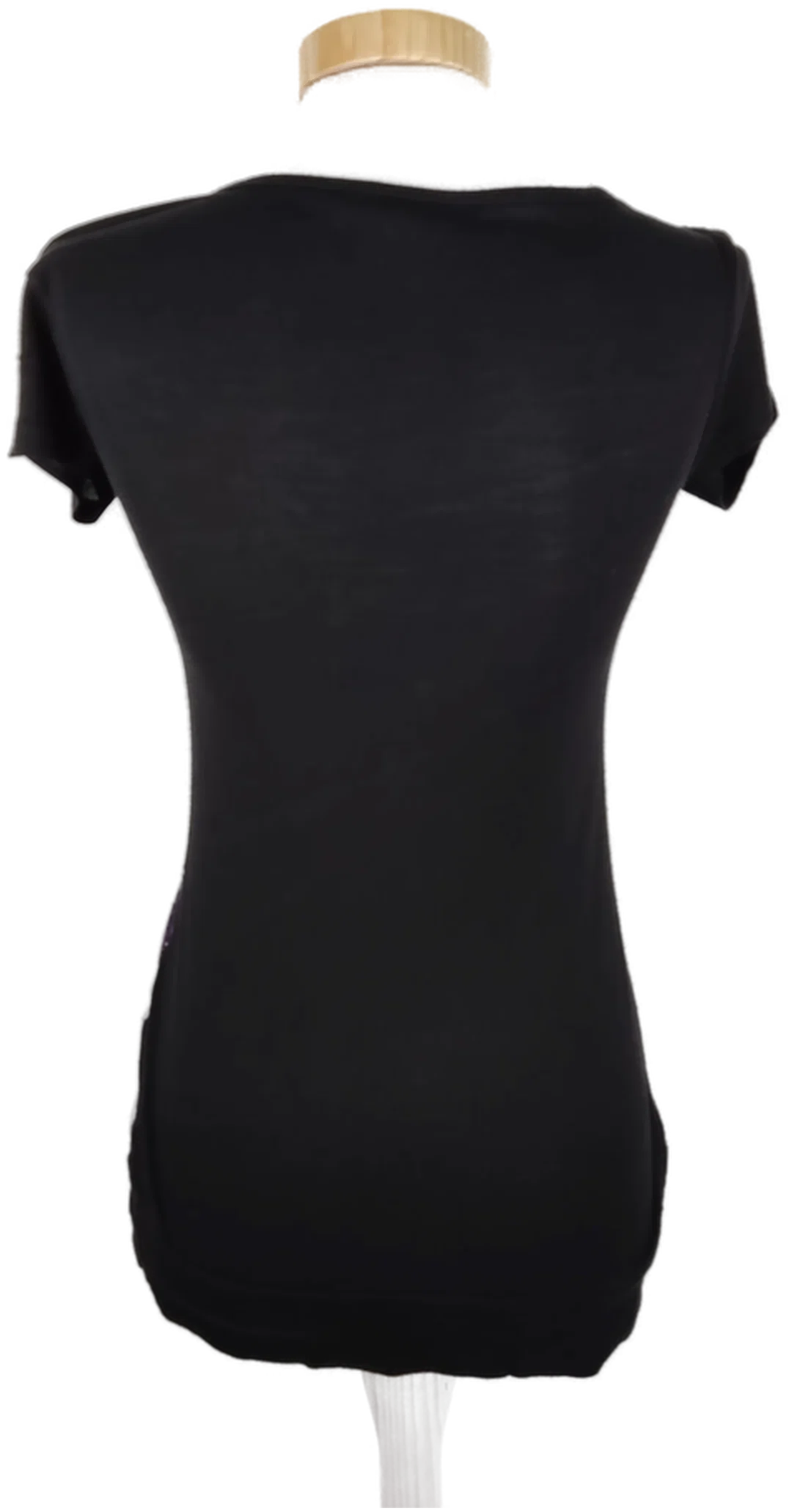 T-Shirt "Amisu", kurzarm mit Wasserfallausschnitt, schwarz/lila mit Pailletten, Größe XS – Bild 4
