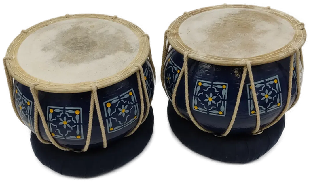 2 Stk. Trommeln/Bongos mit Auflage, blau mit Blumenmuster - Bild 4