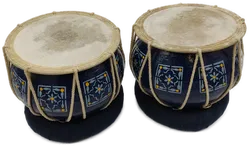 2 Stk. Trommeln/Bongos mit Auflage, blau mit Blumenmuster - Bild 1