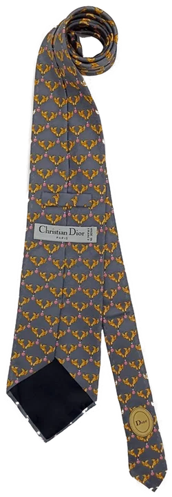 Dior Herren Vintage Krawatte grau mit Vogelmotiv - Bild 2