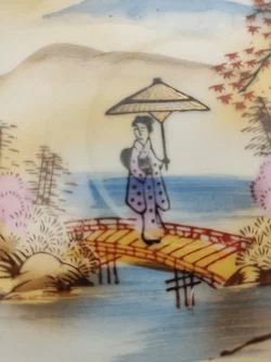 Japanische Teetasse mit Untertasse 4er-Set Porzellan Landschaftmotiv | Asiatische 'Kutani' Stil – Vorschau 14