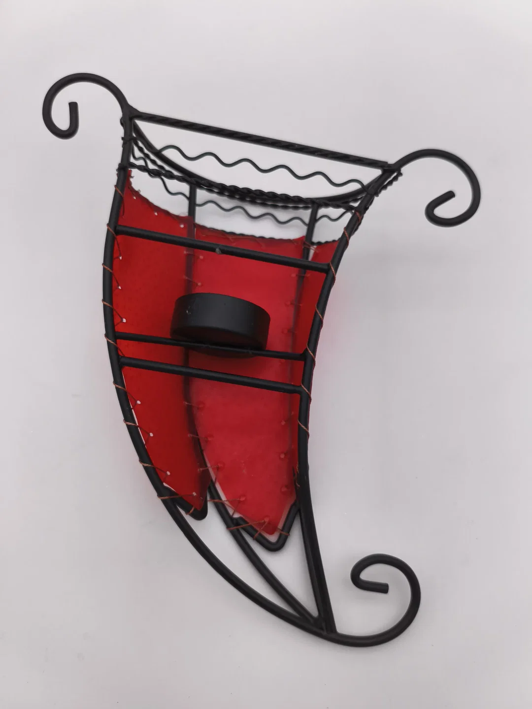 Marokkanische Henna-Lederwandlampe, Wandteelichthalter, geschmiedetes Eisen, rotes Ziegenleder – Bild 2