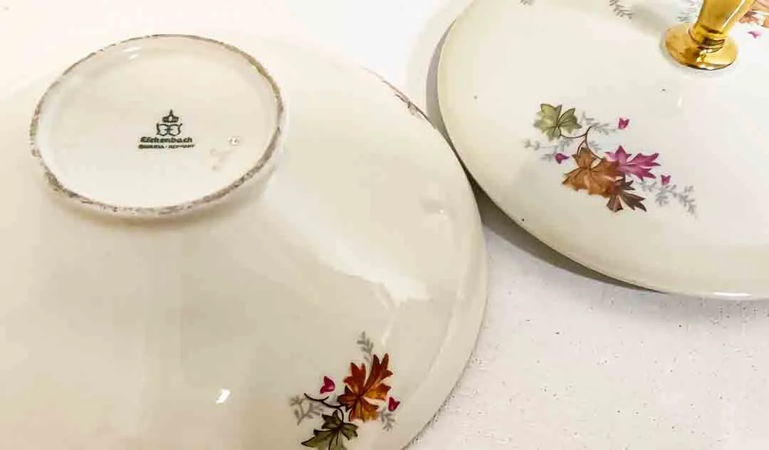Eschenbach Porzellan Dose mit Deckel Herbstlaub Gold – Bild 2