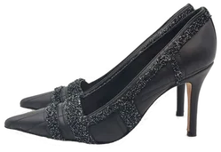 Escada Damen Lederpumps schwarz mit Tweed Besatz Gr. 37 - Bild 4