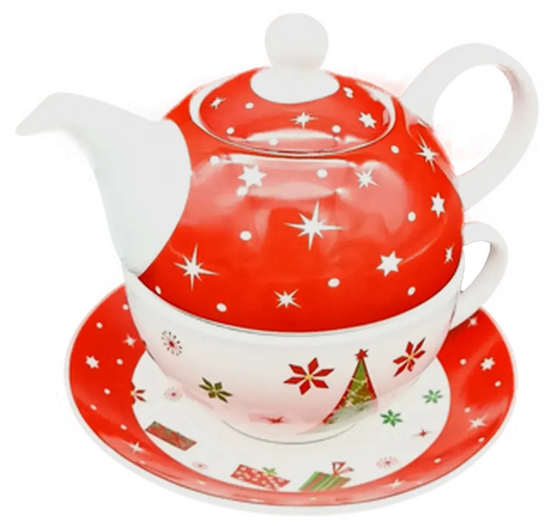 Teekanne & Teetasse mit weihnachtlichem Motiv  - Bild 1