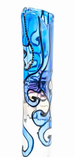 Handbemalte Glasvase mit Blumenmotiv in Blau und Lila 30 cm – Vorschau 3