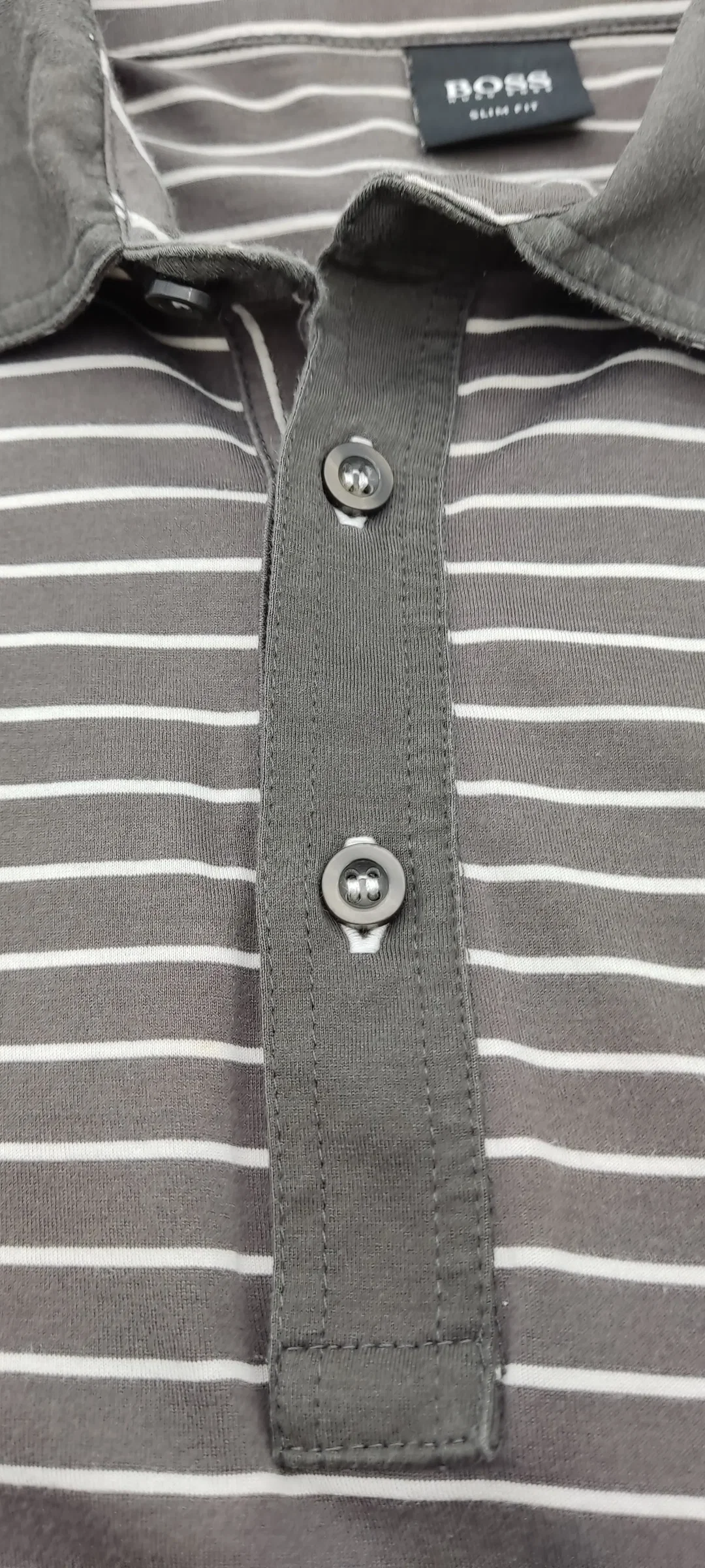Hugo Boss Herren Polo Langarm Shirt braun/weiß gestreift Gr. M – Bild 5