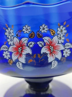 Schale Kobaltblau mit Handgemalten Blumen | Vintage-Schatz – Vorschau 4